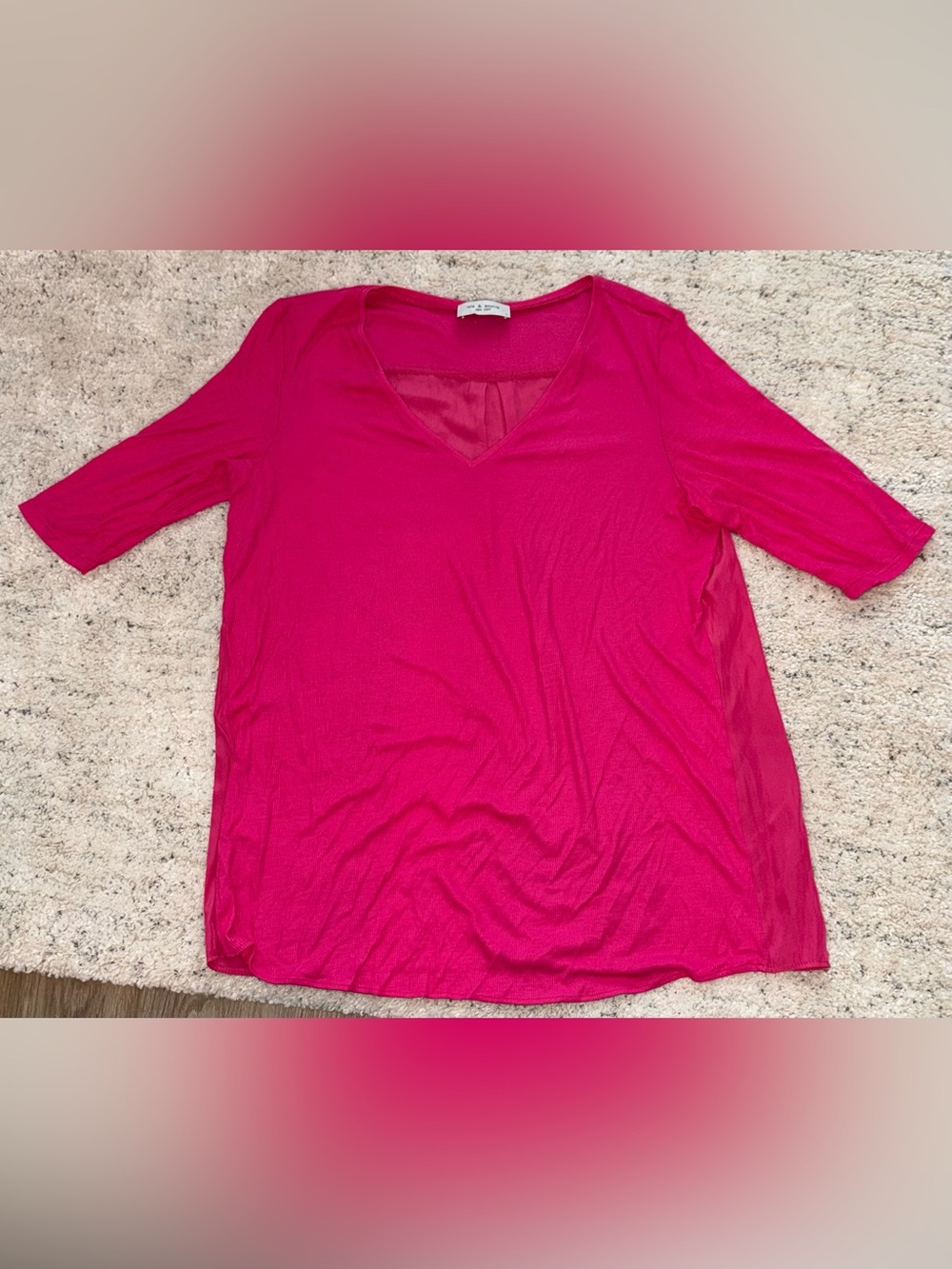 Lola & Sophie New York large L Pink V Neck Mixed Media Tunic Top Made USA
